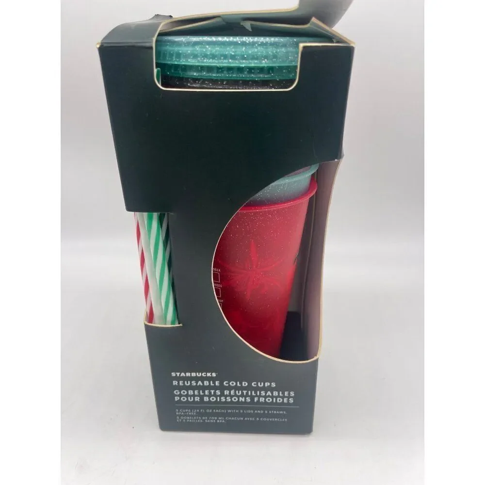 Starbuck Reusable Cold Cups With Lids And Straws Set of 4